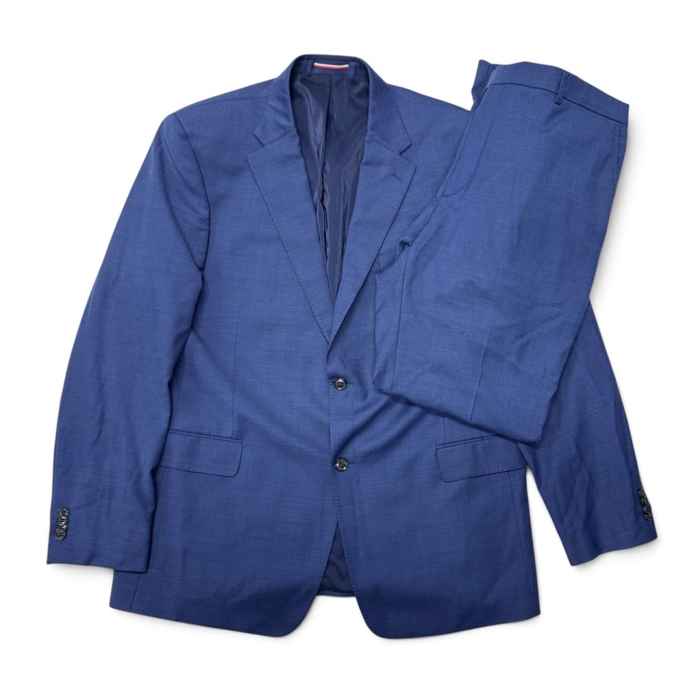 Tommy Hilfiger Mens Blue Wool Blend 2 Button Suit Set 46L Jacket 40 x 32 Pants